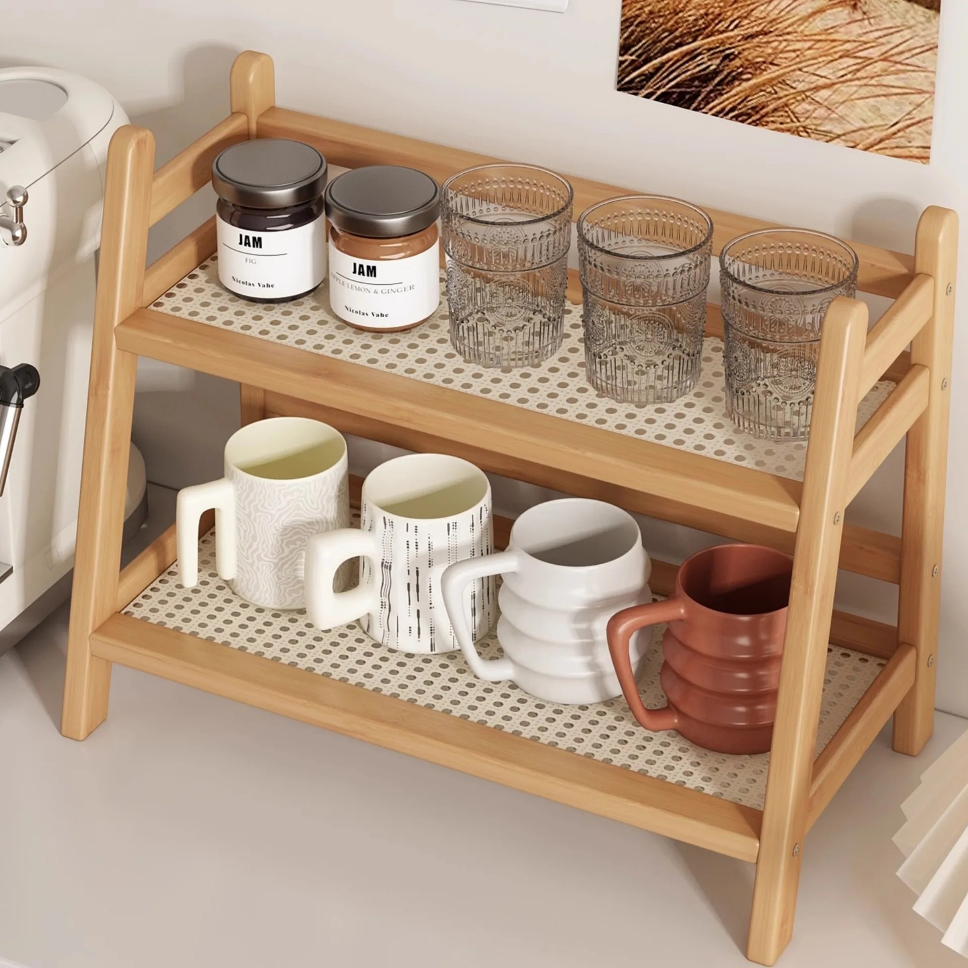 Home Bar Shelves - 1PC Light Brown Bamboo Multi-Use Kitchen