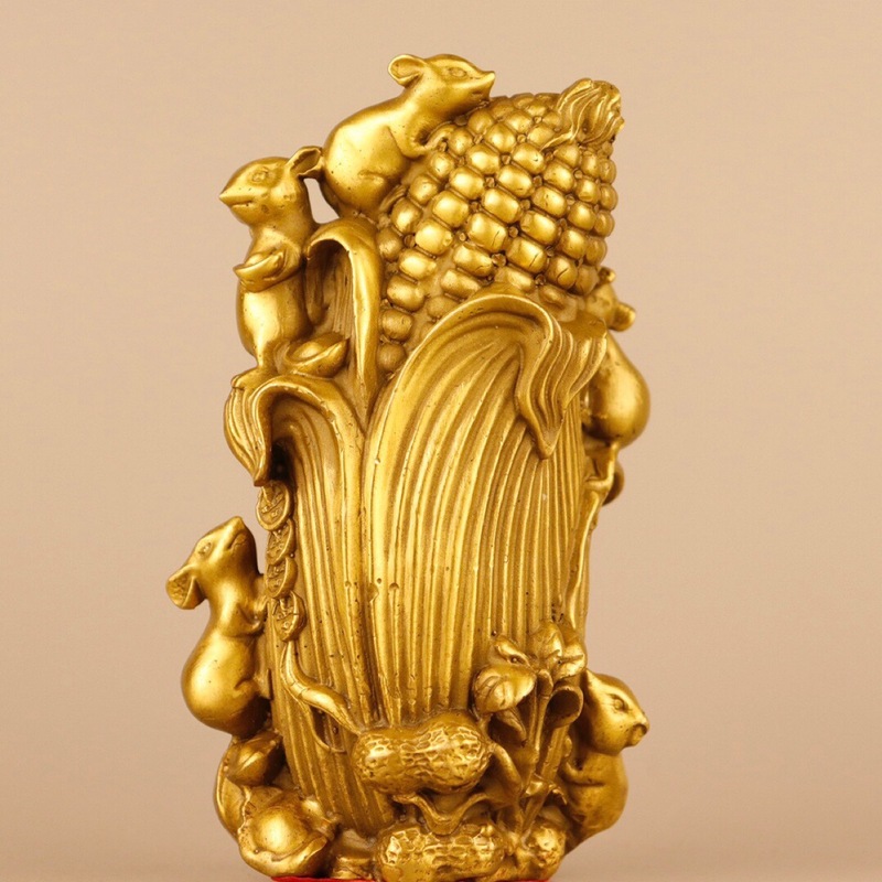 Home Bar And Counter - Brass Five-Gem Scholar Figurine with Mouse