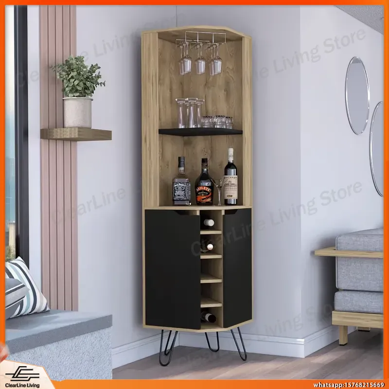 Corner Bar Cabinet with 6 Buil - Home Bar Shelves ulasan dan harga