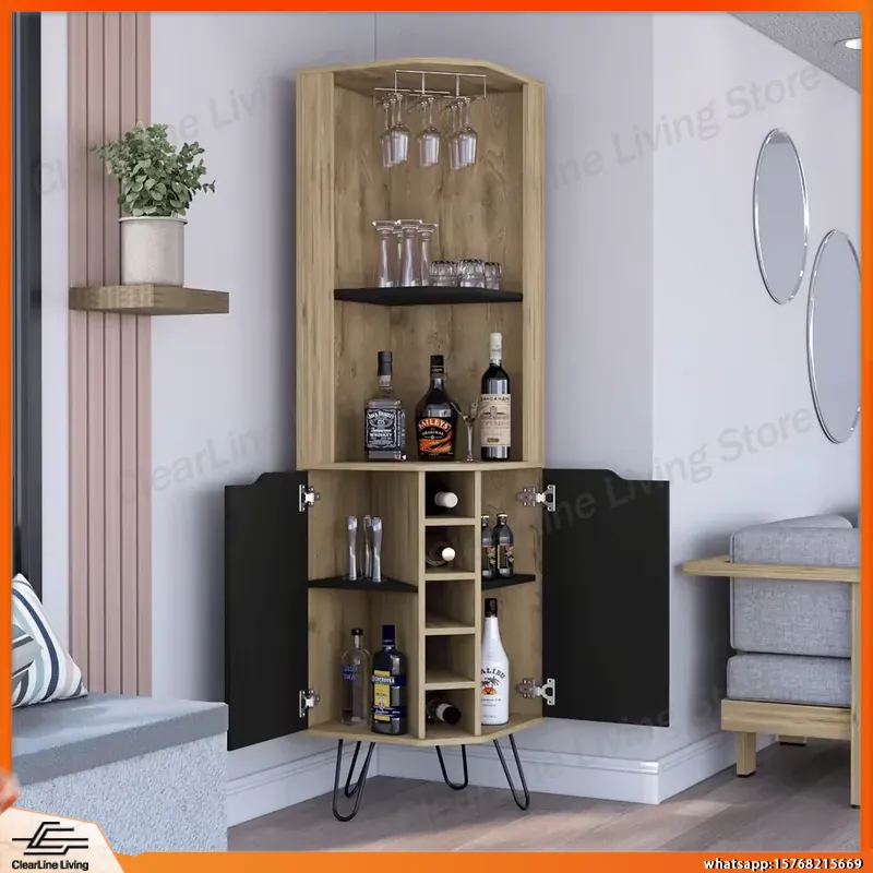 Corner Bar Cabinet with 6 Buil - Home Bar Shelves ulasan dan harga