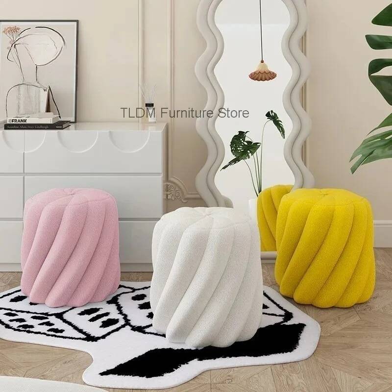Lamb Wool Pleated Round Stool  - Home Barcelona ulasan dan harga