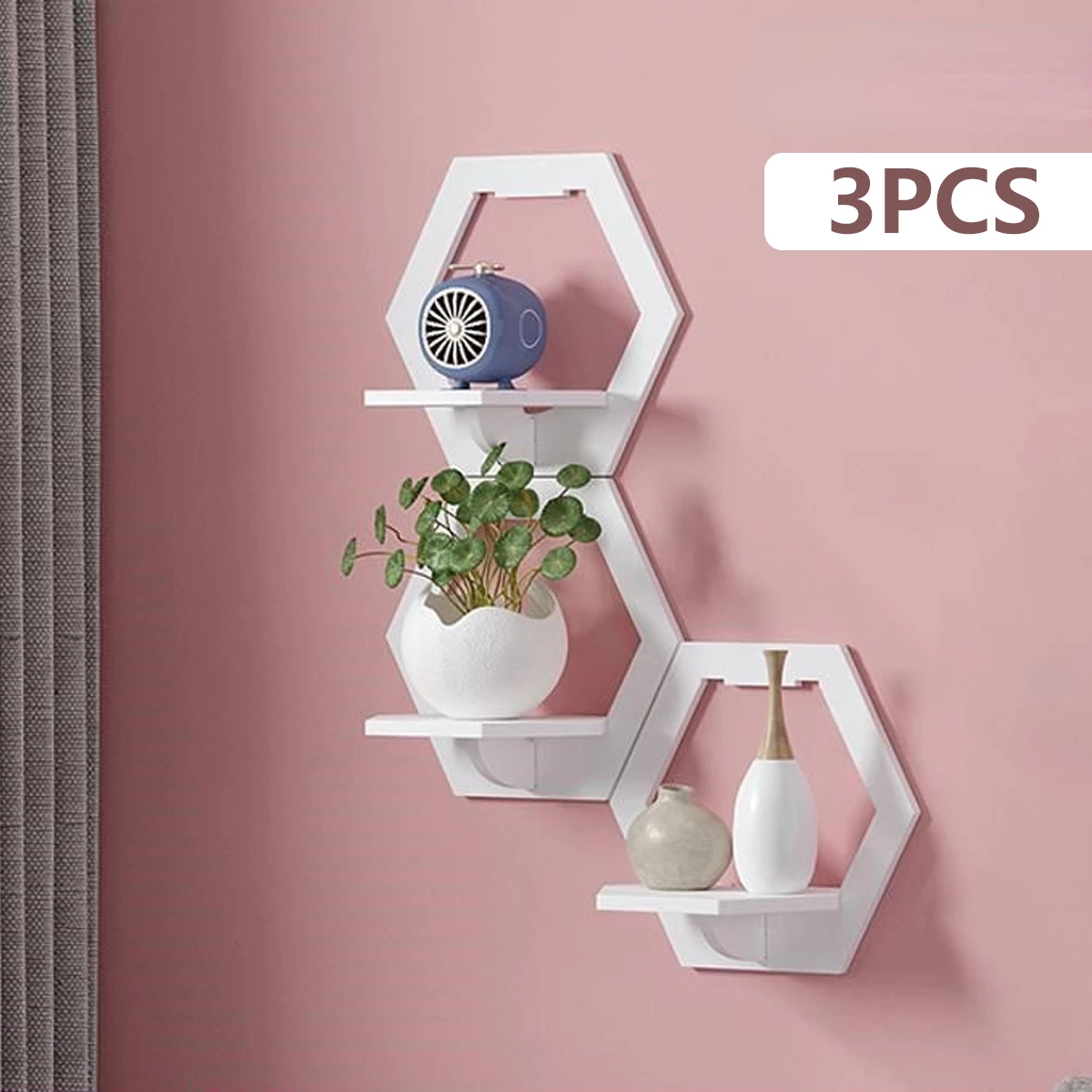 3Pcs Hexagon Wall Shelf Punch  - Home Bar Shelves ulasan dan harga