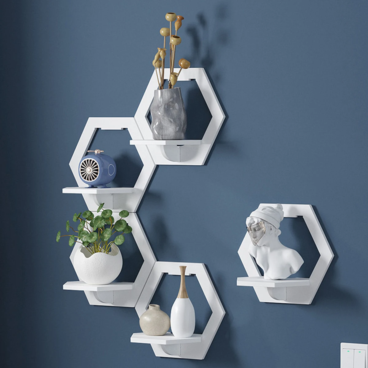 3Pcs Hexagon Wall Shelf Punch  - Home Bar Shelves ulasan dan harga