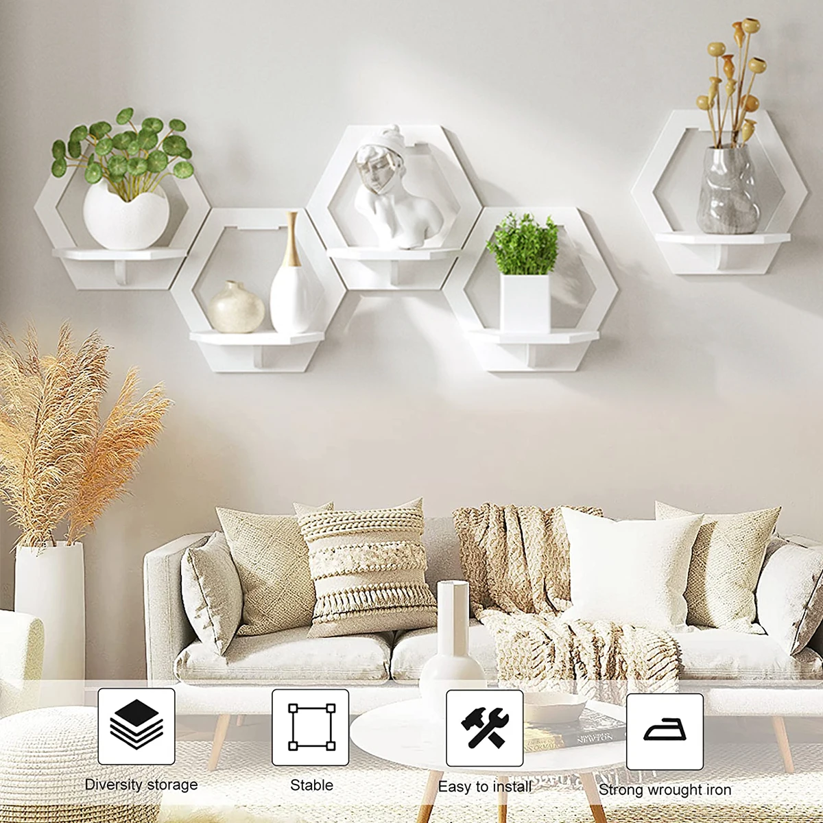 3Pcs Hexagon Wall Shelf Punch  - Home Bar Shelves ulasan dan harga