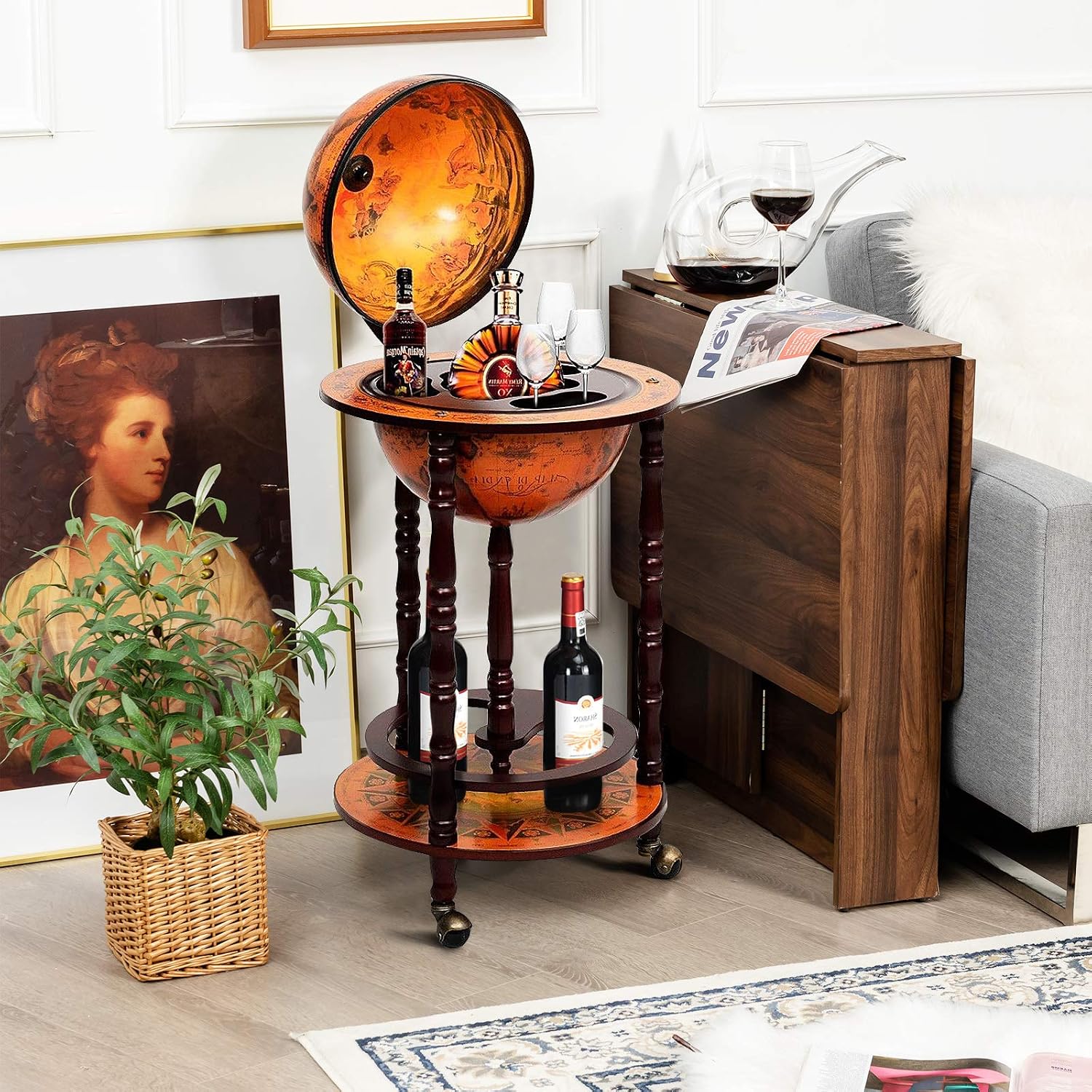 Globe Bar Cart Liquor Bar Cabi - Home Bar Shelves ulasan dan harga