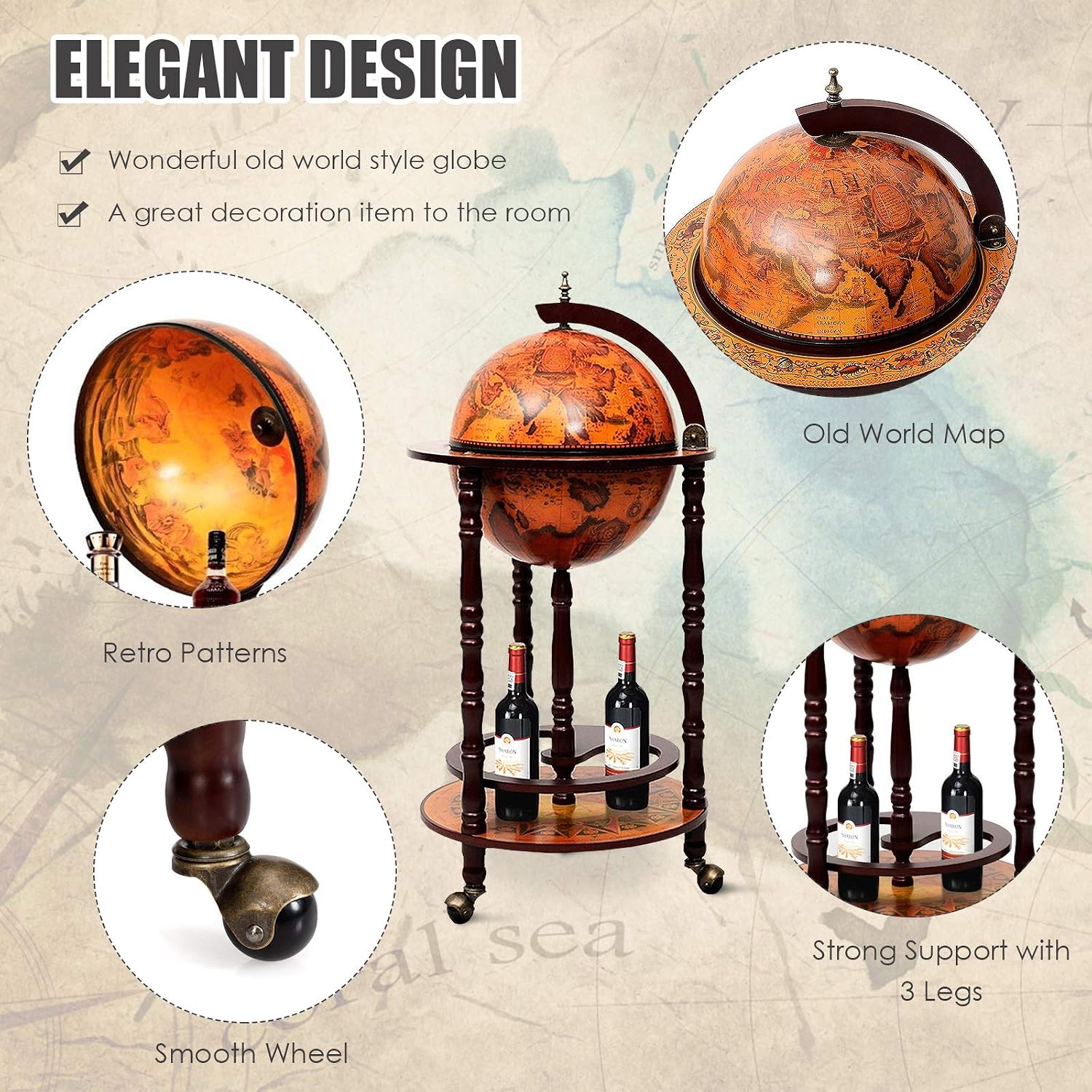 Globe Bar Cart Liquor Bar Cabi - Home Bar Shelves ulasan dan harga