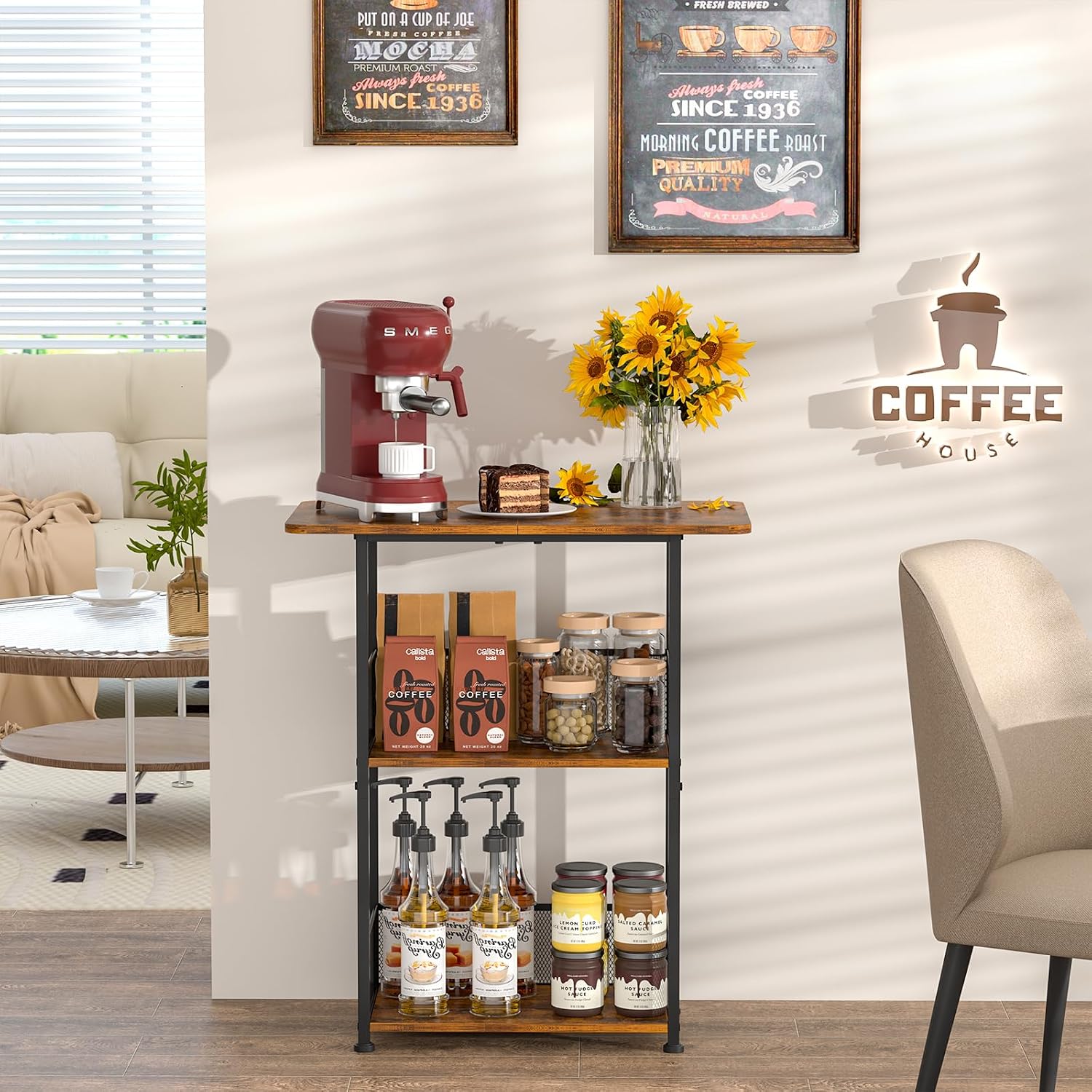 Mini Floor Standing Coffee Bar - Home Bar Shelves ulasan dan harga