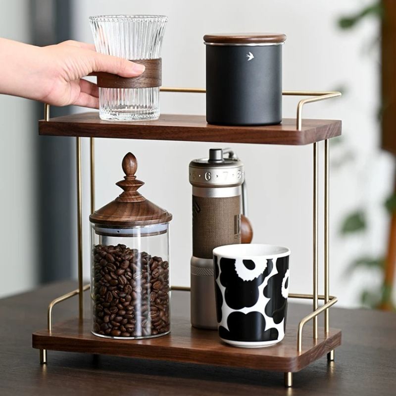 Black Walnut 2 Layers Cup Orga - Home Bar Shelves ulasan dan harga
