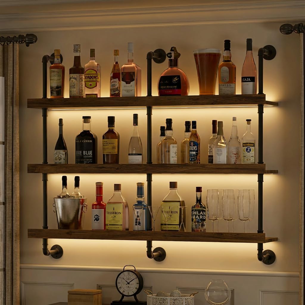 Wall Mounted Wine Rack With LE - Home Bar Shelves ulasan dan harga