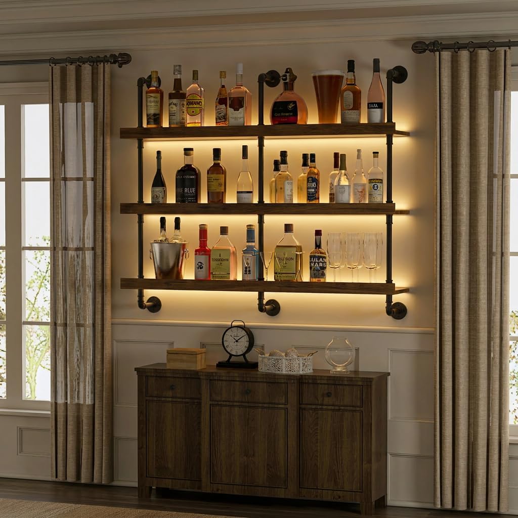 Wall Mounted Wine Rack With LE - Home Bar Shelves ulasan dan harga