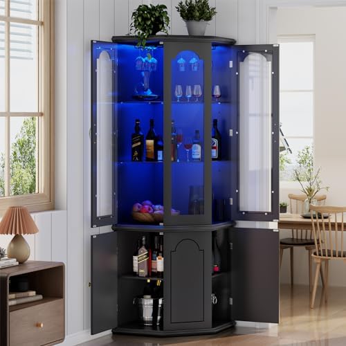 Corner Bar Cabinet w/LED Light - Home Bar Shelves ulasan dan harga
