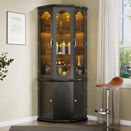 Corner Bar Cabinet w/LED Light - Home Bar Shelves ulasan dan harga