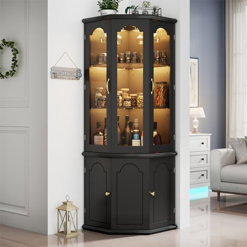 Corner Bar Cabinet w/LED Light - Home Bar Shelves ulasan dan harga