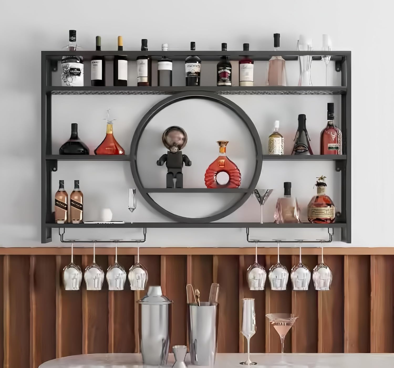 Black Metal Wall Mounted Wine  - Home Bar Shelves ulasan dan harga