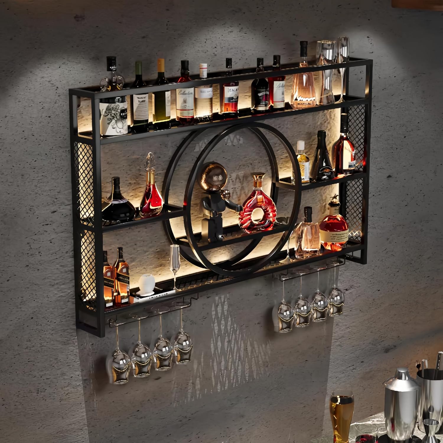 Black Metal Wall Mounted Wine  - Home Bar Shelves ulasan dan harga