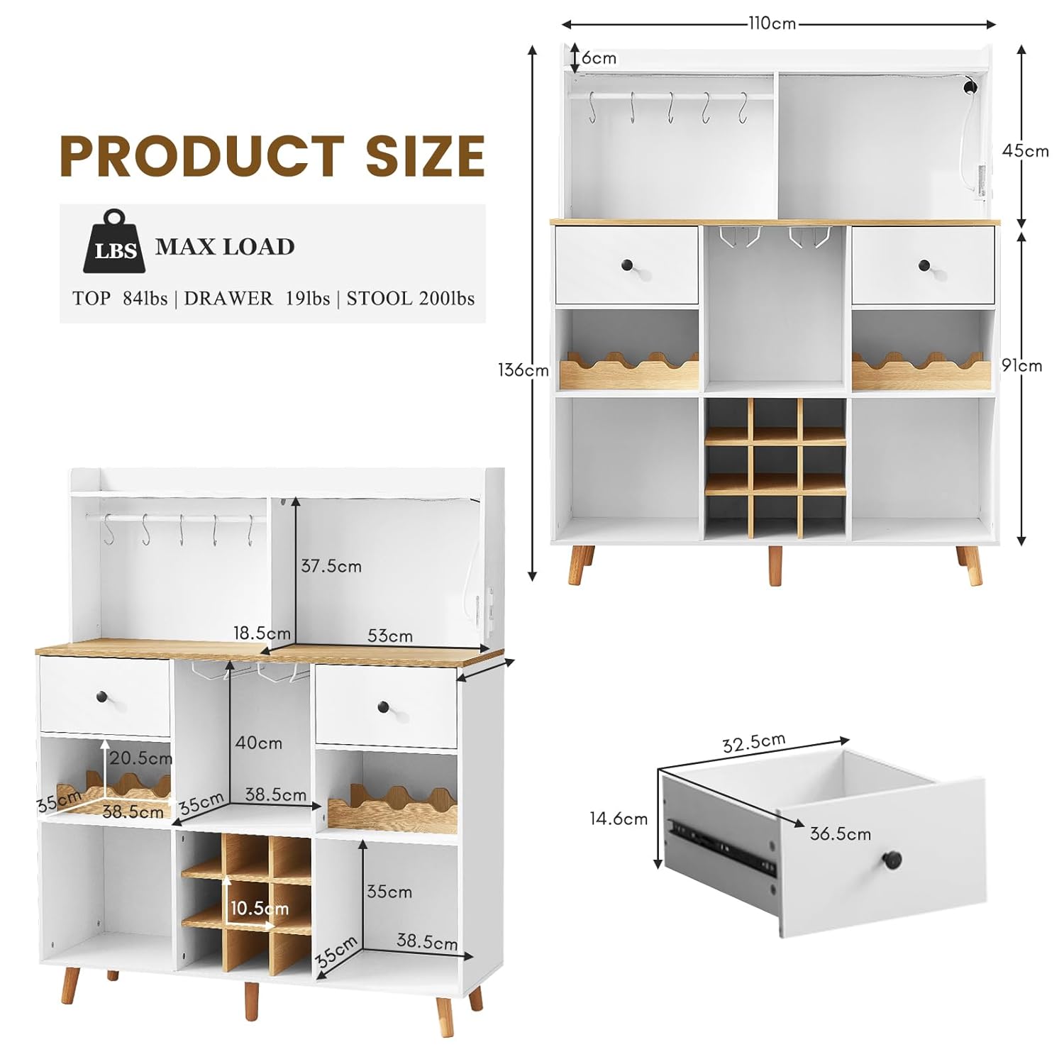 Wine Bar Cabinet with Power Ou - Home Bar Shelves ulasan dan harga